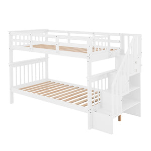 English Elm Stairway Twin Over Bunk Bed with Step Storage White Pine Kids Bedroom LT000109AAK