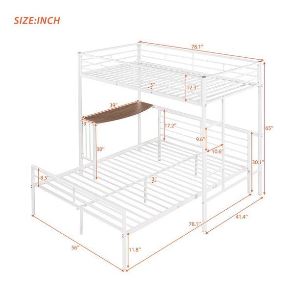 English Elm Twin Over Full Metal Bunk Bed with Built-in Study Desk Steel Frame Kids Bedroom White LT000092AAK