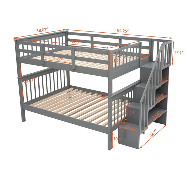 English Elm Stairway Full Over Bunk Bed with Staircase Storage Shelves in White Pine Gray LT100110AAE