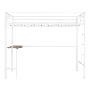 English Elm Twin Over Full Metal Bunk Bed with Built-in Study Desk Steel Frame Kids Bedroom White LT000092AAK