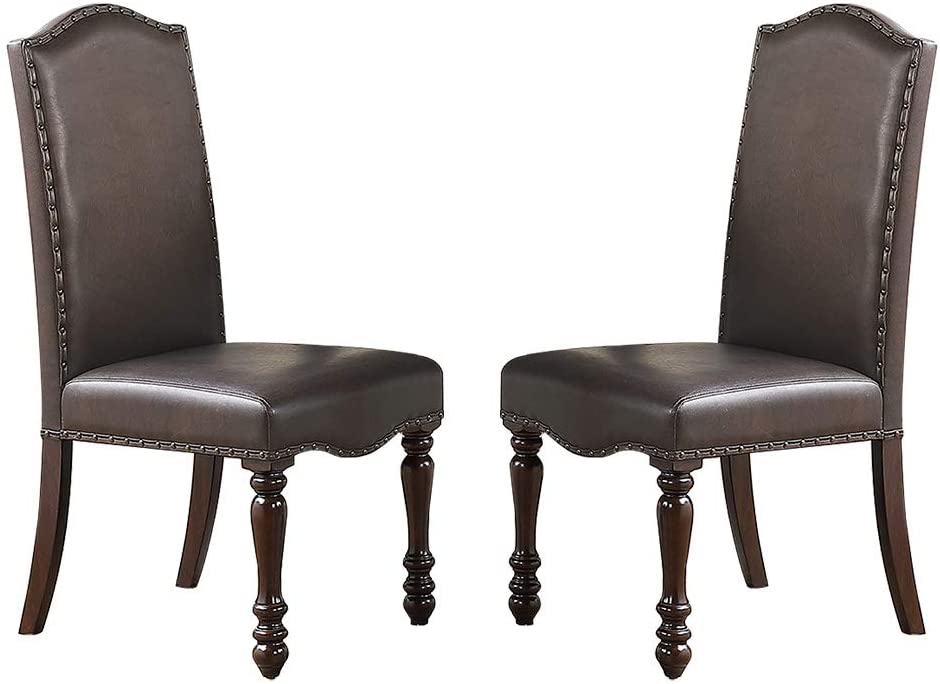 English Elm Brown Cherry Chair Back Replacement Part, Rubberwood Frame, Faux Leather, Nailhead Trim, Carved Legs Support B011125660
