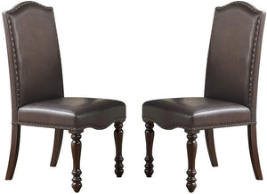 English Elm Brown Cherry Chair Back Replacement Part, Rubberwood Frame, Faux Leather, Nailhead Trim, Carved Legs Support B011125660
