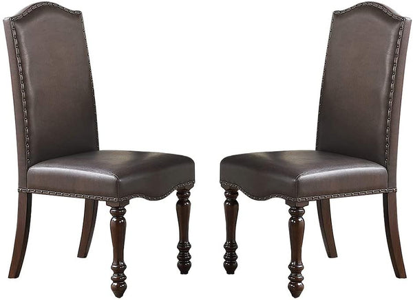 English Elm Brown Cherry Chair Back Replacement Part, Rubberwood Frame, Faux Leather, Nailhead Trim, Carved Legs Support B011125660