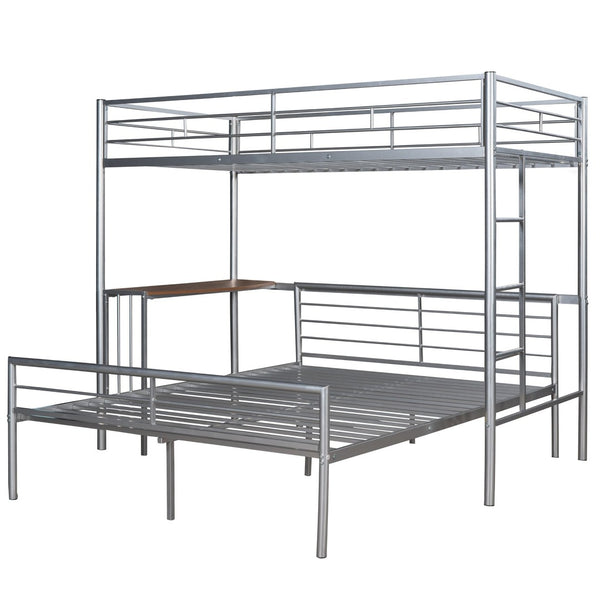 English Elm Twin Over Full Metal Bunk Bed with Built-in Study Desk Steel Frame Kids Bedroom Silver LT000092AAN