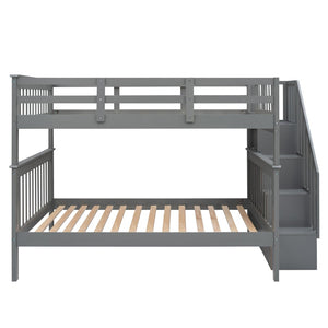 English Elm Stairway Full Over Bunk Bed with Staircase Storage Shelves in White Pine Gray LT100110AAE