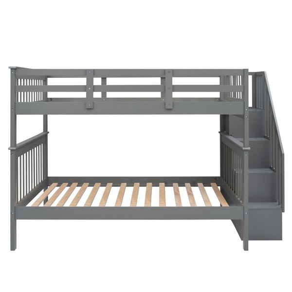 English Elm Stairway Full Over Bunk Bed with Staircase Storage Shelves in White Pine Gray LT100110AAE
