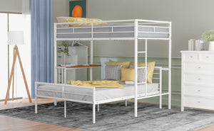 English Elm Twin Over Full Metal Bunk Bed with Built-in Study Desk Steel Frame Kids Bedroom White LT000092AAK