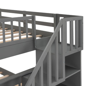 English Elm Stairway Full Over Bunk Bed with Staircase Storage Shelves in White Pine Gray LT100110AAE