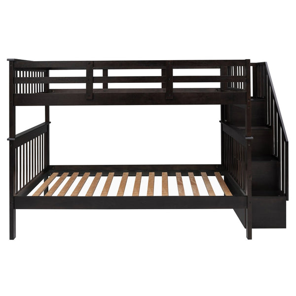 English Elm Stairway Full Over Bunk Bed with Staircase Storage Shelves in White Pine Espresso LT100110AAP