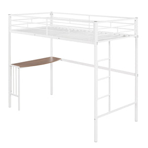English Elm Twin Over Full Metal Bunk Bed with Built-in Study Desk Steel Frame Kids Bedroom White LT000092AAK