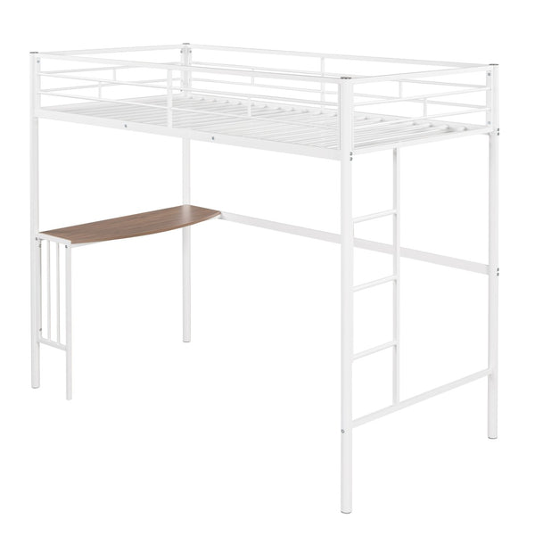 English Elm Twin Over Full Metal Bunk Bed with Built-in Study Desk Steel Frame Kids Bedroom White LT000092AAK
