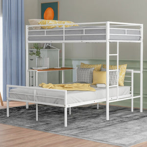 English Elm Twin Over Full Metal Bunk Bed with Built-in Study Desk Steel Frame Kids Bedroom White LT000092AAK