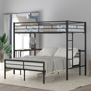 English Elm Twin Over Full Metal Bunk Bed with Built-in Study Desk Steel Frame Kids Bedroom LT000092AAB