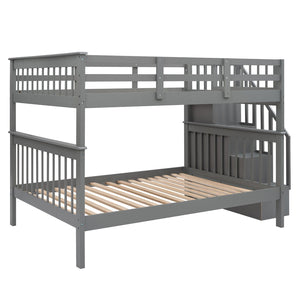 English Elm Stairway Full Over Bunk Bed with Staircase Storage Shelves in White Pine Gray LT100110AAE