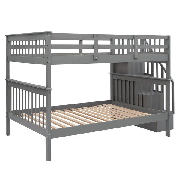 English Elm Stairway Full Over Bunk Bed with Staircase Storage Shelves in White Pine Gray LT100110AAE