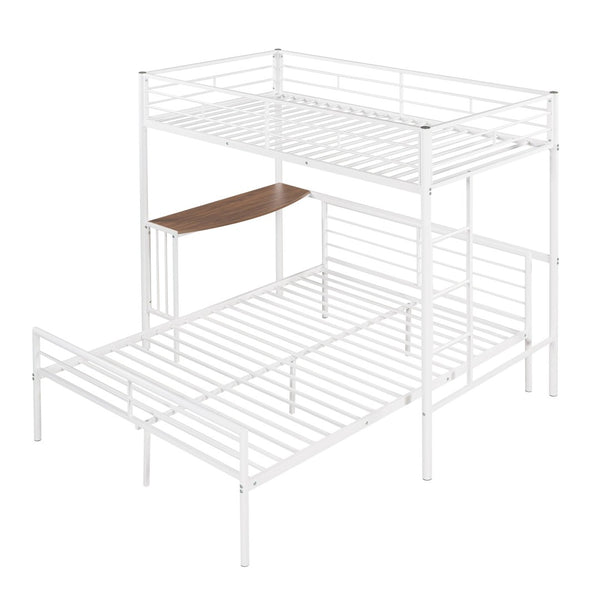 English Elm Twin Over Full Metal Bunk Bed with Built-in Study Desk Steel Frame Kids Bedroom White LT000092AAK