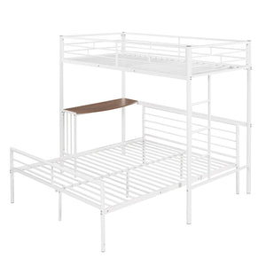 English Elm Twin Over Full Metal Bunk Bed with Built-in Study Desk Steel Frame Kids Bedroom White LT000092AAK