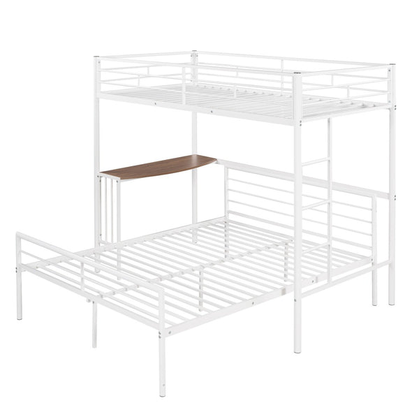 English Elm Twin Over Full Metal Bunk Bed with Built-in Study Desk Steel Frame Kids Bedroom White LT000092AAK