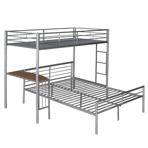 English Elm Twin Over Full Metal Bunk Bed with Built-in Study Desk Steel Frame Kids Bedroom Silver LT000092AAN