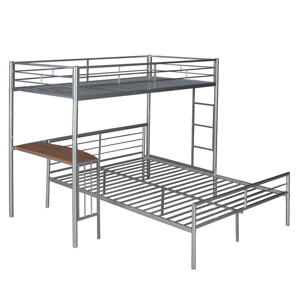 English Elm Twin Over Full Metal Bunk Bed with Built-in Study Desk Steel Frame Kids Bedroom Silver LT000092AAN