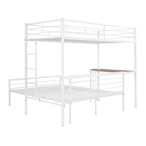 English Elm Twin Over Full Metal Bunk Bed with Built-in Study Desk Steel Frame Kids Bedroom White LT000092AAK