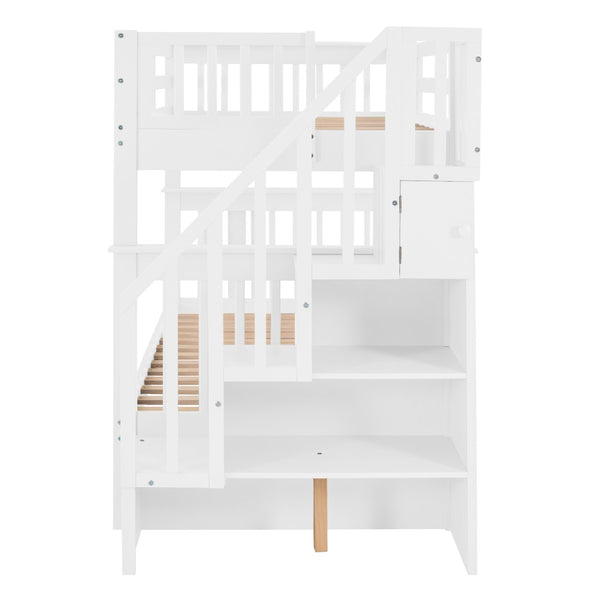 English Elm Stairway Twin Over Bunk Bed with Step Storage White Pine Kids Bedroom LT000109AAK