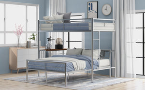 English Elm Twin Over Full Metal Bunk Bed with Built-in Study Desk Steel Frame Kids Bedroom Silver LT000092AAN