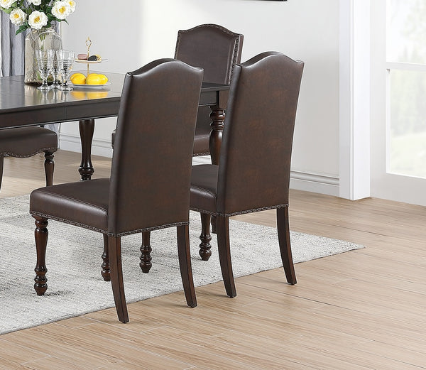English Elm Brown Cherry Chair Back Replacement Part, Rubberwood Frame, Faux Leather, Nailhead Trim, Carved Legs Support B011125660