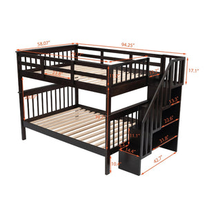 English Elm Stairway Full Over Bunk Bed with Staircase Storage Shelves in White Pine Espresso LT100110AAP