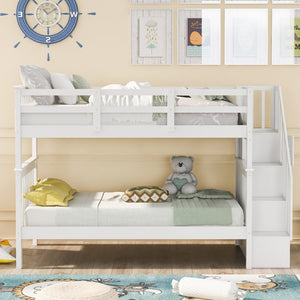 English Elm Stairway Twin Over Bunk Bed with Stair Storage White Pine Kids Room LT000109AAK-1
