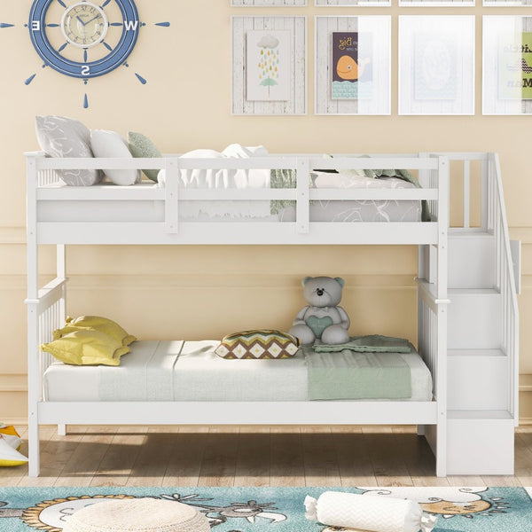 English Elm Stairway Twin Over Bunk Bed with Stair Storage White Pine Kids Room LT000109AAK-1
