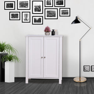 English Elm Bathroom Floor Cabinet White Mdf Double Door Adjustable Shelf Moisture Resistant Storage W40914886