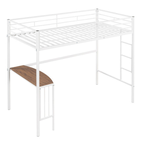 English Elm Twin Over Full Metal Bunk Bed with Built-in Study Desk Steel Frame Kids Bedroom White LT000092AAK