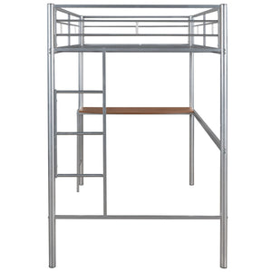 English Elm Twin Over Full Metal Bunk Bed with Built-in Study Desk Steel Frame Kids Bedroom Silver LT000092AAN