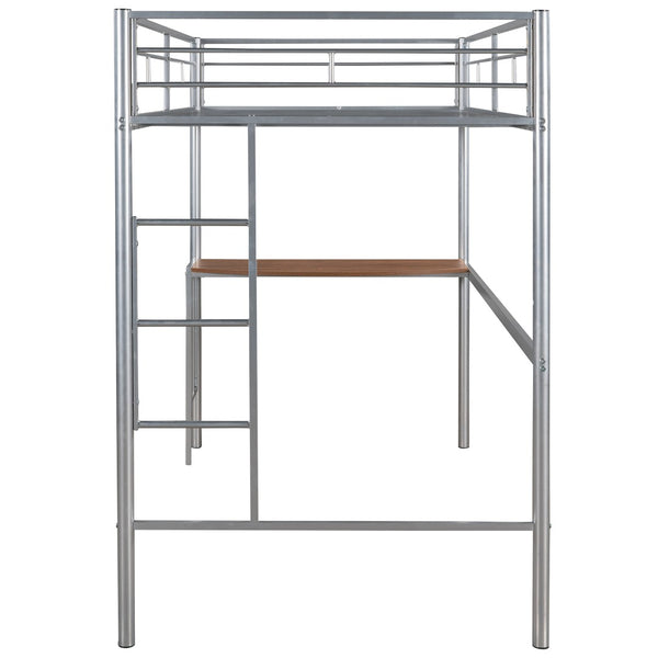 English Elm Twin Over Full Metal Bunk Bed with Built-in Study Desk Steel Frame Kids Bedroom Silver LT000092AAN