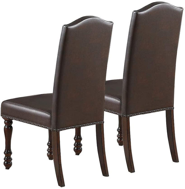 English Elm Brown Cherry Chair Back Replacement Part, Rubberwood Frame, Faux Leather, Nailhead Trim, Carved Legs Support B011125660