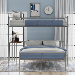 English Elm Twin Over Full Metal Bunk Bed with Built-in Study Desk Steel Frame Kids Bedroom Silver LT000092AAN