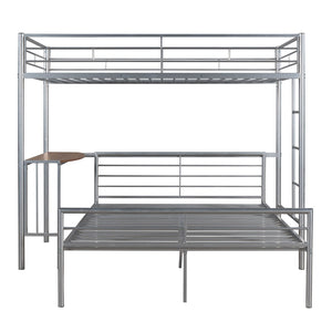English Elm Twin Over Full Metal Bunk Bed with Built-in Study Desk Steel Frame Kids Bedroom Silver LT000092AAN