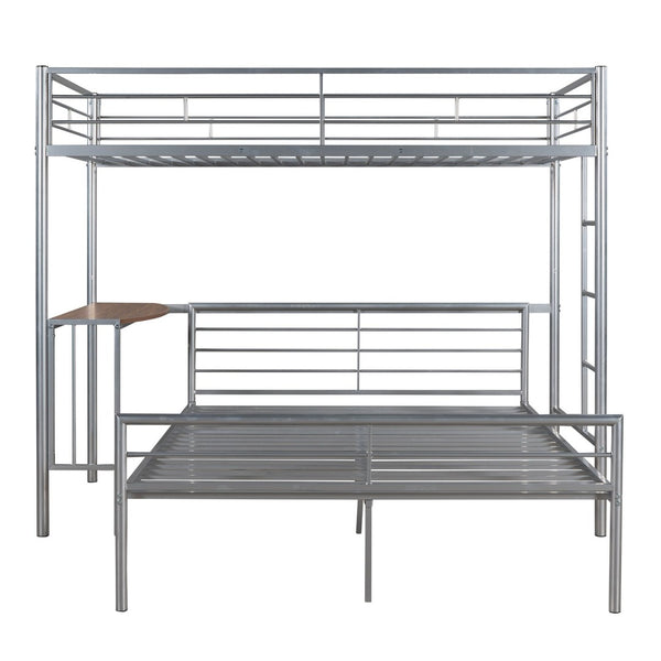English Elm Twin Over Full Metal Bunk Bed with Built-in Study Desk Steel Frame Kids Bedroom Silver LT000092AAN