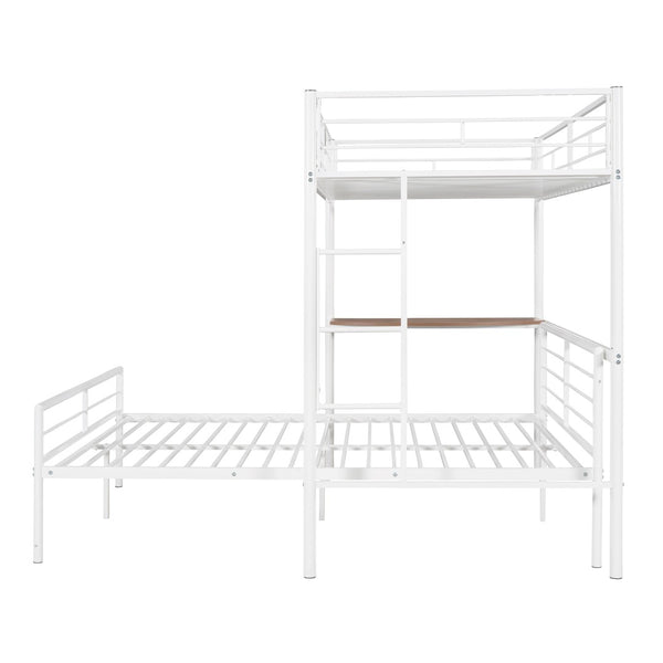 English Elm Twin Over Full Metal Bunk Bed with Built-in Study Desk Steel Frame Kids Bedroom White LT000092AAK
