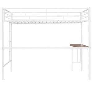 English Elm Twin Over Full Metal Bunk Bed with Built-in Study Desk Steel Frame Kids Bedroom White LT000092AAK