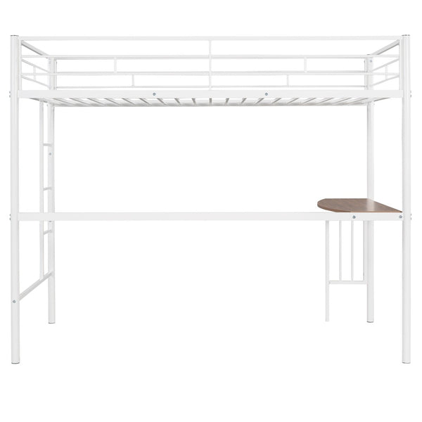 English Elm Twin Over Full Metal Bunk Bed with Built-in Study Desk Steel Frame Kids Bedroom White LT000092AAK