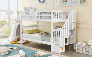 English Elm Stairway Twin Over Bunk Bed with Step Storage White Pine Kids Bedroom LT000109AAK