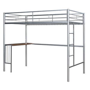 English Elm Twin Over Full Metal Bunk Bed with Built-in Study Desk Steel Frame Kids Bedroom Silver LT000092AAN