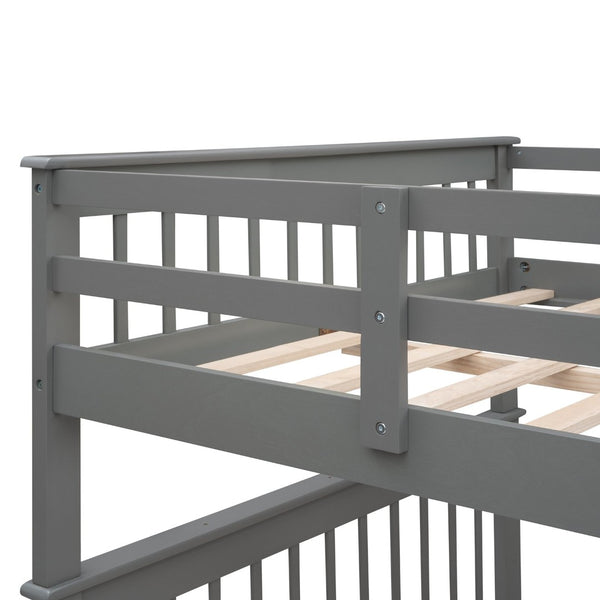 English Elm Stairway Full Over Bunk Bed with Staircase Storage Shelves in White Pine Gray LT100110AAE