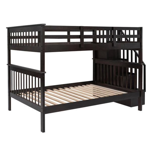 English Elm Stairway Full Over Bunk Bed with Staircase Storage Shelves in White Pine Espresso LT100110AAP