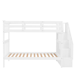English Elm Stairway Twin Over Bunk Bed with Stair Storage White Pine Kids Room LT000109AAK-1