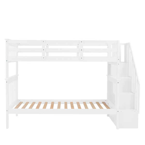English Elm Stairway Twin Over Bunk Bed with Step Storage White Pine Kids Bedroom LT000109AAK