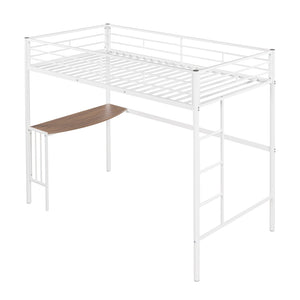 English Elm Twin Over Full Metal Bunk Bed with Built-in Study Desk Steel Frame Kids Bedroom White LT000092AAK