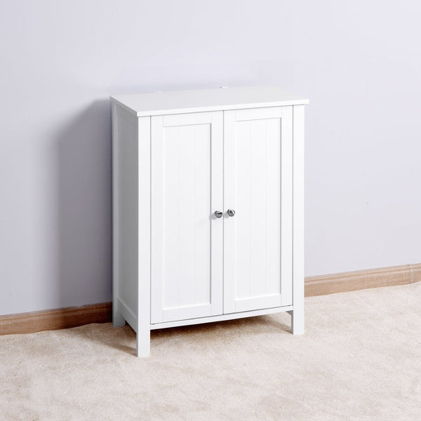 English Elm Bathroom Floor Cabinet White Mdf Double Door Adjustable Shelf Moisture Resistant Storage W40914886